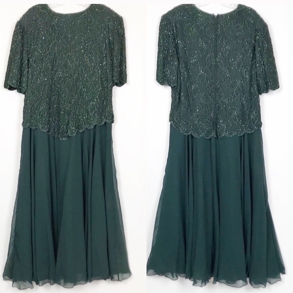 Vintage Dresses & Skirts - Vintage Green Beaded Sequin Dress Plus Size